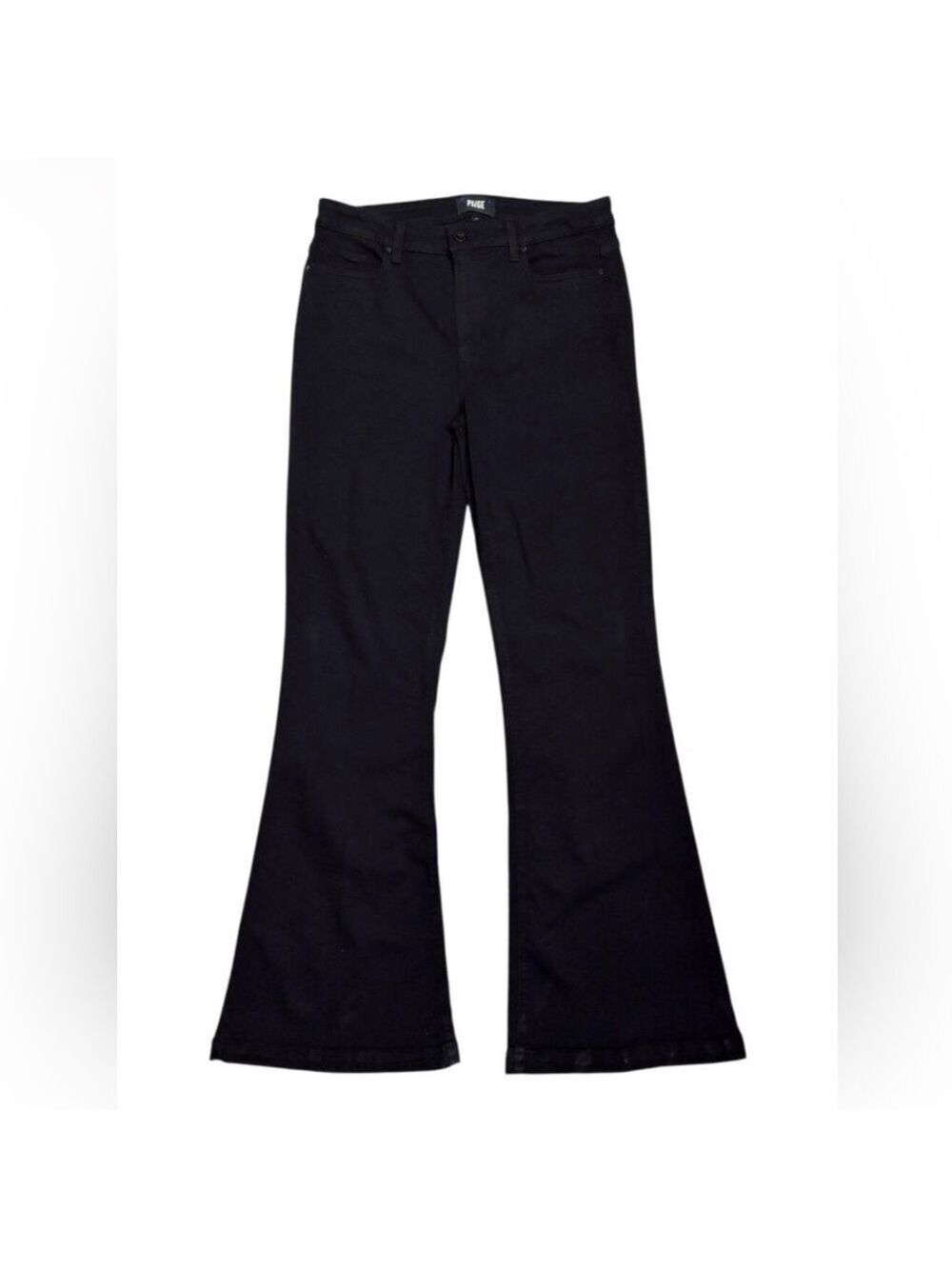 PAIGE Flared GENEVIEVE Black Denim Luxury Designer Pants Jeans Womens 34x36